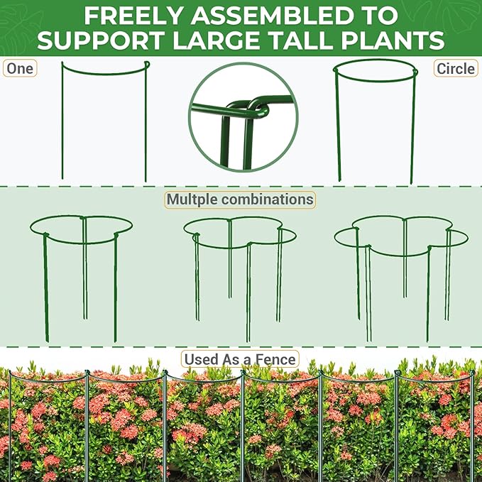 LEOBRO 24 Inch Plant Support Stakes, 6PCS Plant Stakes, Peony Cages and Supports, Garden Stakes, Plant Supports for Outdoor Plants Indoor Plants, Monstera Tomato Hydrangea Support Cage, 10" W x 24" H LEOBRO