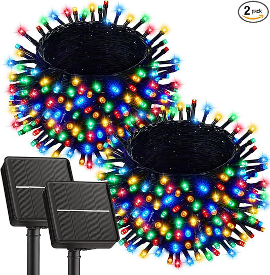 Brightown 2 Pack Solar String Lights Outdoor, Each 46Ft 120 LED Solar String Lights for Outside with 8 Modes, IP65 Waterproof Solar Outdoor Lights for Patio Garden Christmas Decorations, Multicolor Brightown
