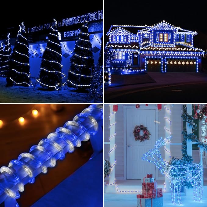 150ft LED Rope Lights Outdoor, 1080 LED Connectable and Flexible Tube Lights with 8 Modes, Waterproof LED Rope Lighting for Garden Patio Bedroom Party Pool Indoor Outdoor Christmas Decor (White&Blue) Jnaurb