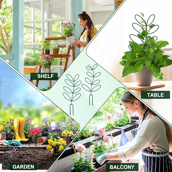 AUGSUN 2 Packs Plant Trellis Garden Trellis Plant Stakes Trellis for Climbing Plants Indoor Plants Metal Leaf Shape Plant Support for Houseplants with 50 Ties Plant Lover Gift (Green) AUGSUN
