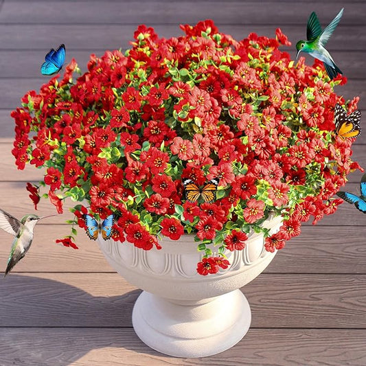Faux Flowers for Outdoor Planters 16 Bundles UV Resistant Artificial Eucalyptus Fake Plants Outside Spring Summer Yard Decoration Realistic Silk Daisy Used for Patio,Front Porch,Garden,Pots Decor JAKY-Global