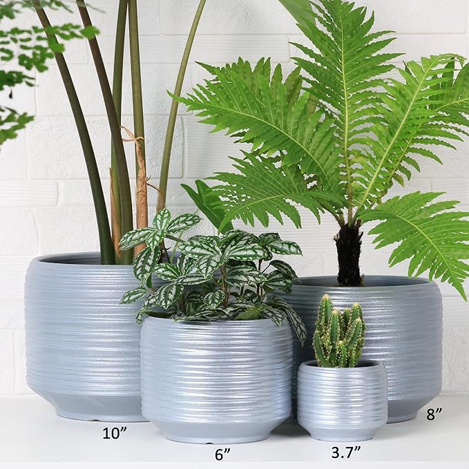 8 Inch + 6 Inch Ceramic Plant Pots Indoor with Drainage – Flower Pot Set, Decorative Indoor Planters for House Plants and Garden Use Bestseler