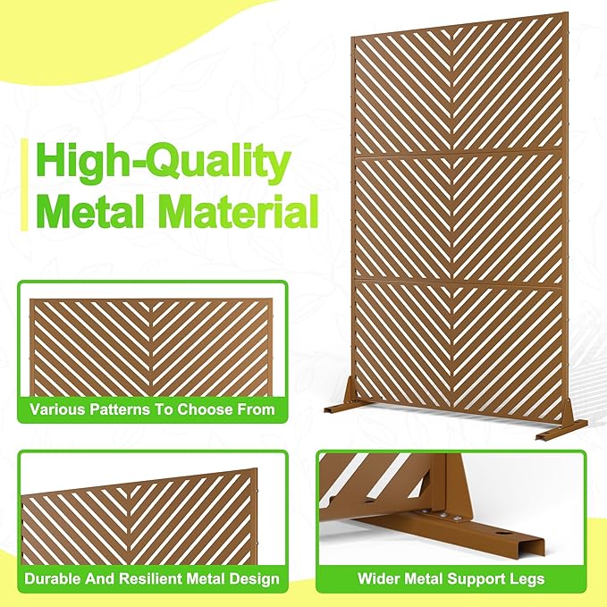 Outdoor Privacy Screen,72" H×47" W Metal Privacy Screen, Freestanding Privacy Fence Panels for Patio FENCY
