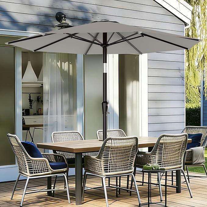 AreShark 9 FT Patio Umbrella for Outdoor, Outdoor Table Umbrella with Push Button Tilt and Crank, Outdoor Patio Umbrellas with 8 Sturdy Ribs for Market, Garden, Pool (Light Gray) Rootora