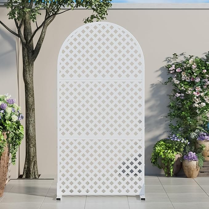 Casaphoria 72" H x 35" W Arched Metal Privacy Screen - Elegant Freestanding Outdoor Screen for Deck, Patio & Balcony - Versatile Decorative Privacy Panels for Home & Garden Use (White-Laurence) Casaphoria