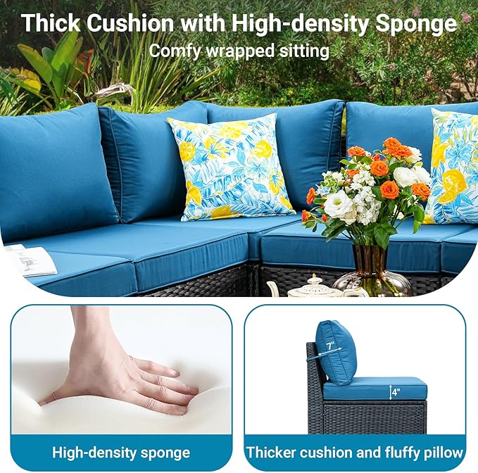 Jing's Villa 2 Piece Patio Wicker Armless Sofa, All-Weather Outdoor Sectional Sofa Set with Thick Seat Cushions and 2 Back Cushions for Garden Patio, Backyard, Poolside Peacock Blue JingsVillaOutdoorFurniture