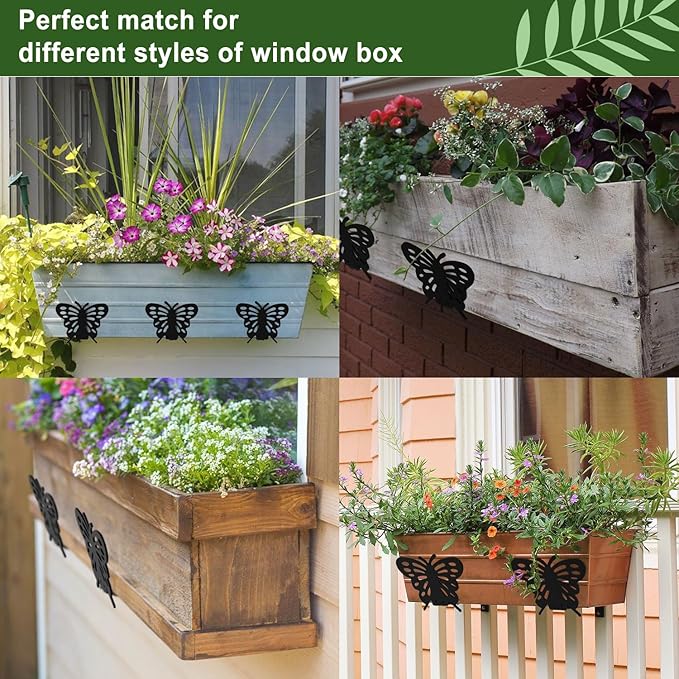 Adjustable Window Box Brackets, 6 to 12 inch Heavy Duty Window Planter Box Brackets, Butterfly Shape Wall Mount Flower Box Holder, 4 Pack BIOMAND
