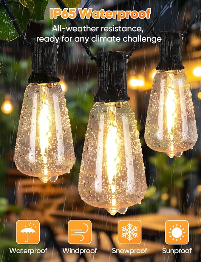 Brightever 200FT Outdoor String Lights with Remote, 2700K/4000K/5000K Selectable LED Patio Lights with 60+2 ST38 Vintage Edison Bulbs, 3 Lighting Modes, 3H/5H Timer, Dimmable String Light for Outside Brightever