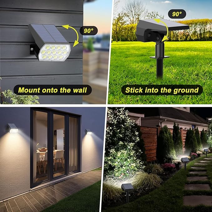 Solar Spot Lights Outdoor Waterproof IP65, [6 Pack/52 LED] 2-in-1 Solar Landscaping Spotlights, 3 Lighting Modes Solar Powered Garden Flood Light for Patio Pathway Driveway Yard Pool (Cool White) FratinkSolarLights
