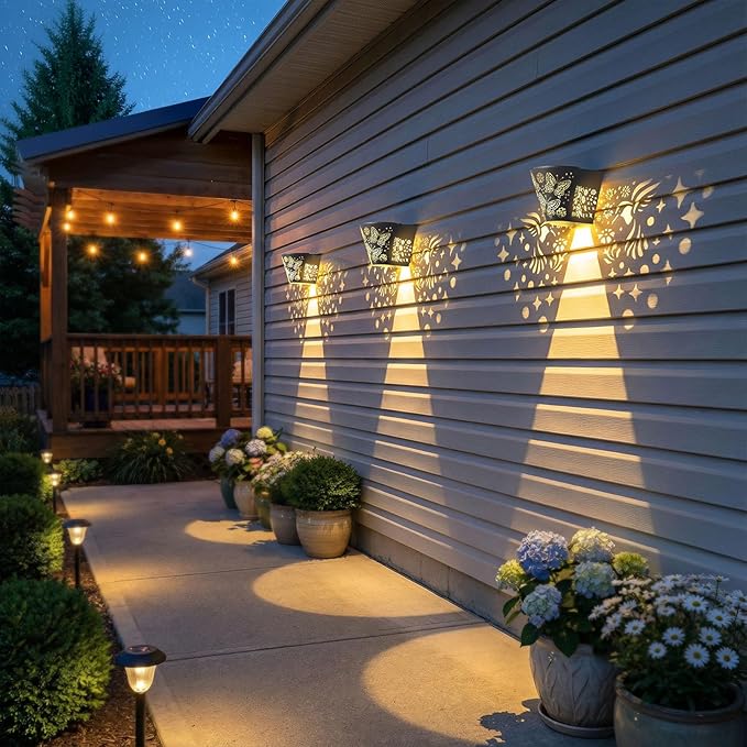 2 Pack Solar Fence Lights Outdoor Wall lihgts Decorations Metal Solar Deck Lights Waterproof LED Solar Powered Step Light Warm White Decorative Lighting for Garden, Front Door (Hummingbird) Gardsee