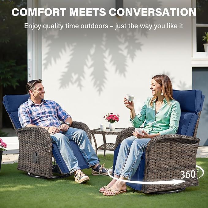 Belord Dual-Adjust Outdoor Swivel Recliner Chair – Wicker Reclining Patio Chair with Adjustable Backrest and Footrest, All-Weather Wicker Chaise Lounge Chair Outdoor for Pool Deck (2.0) Belord