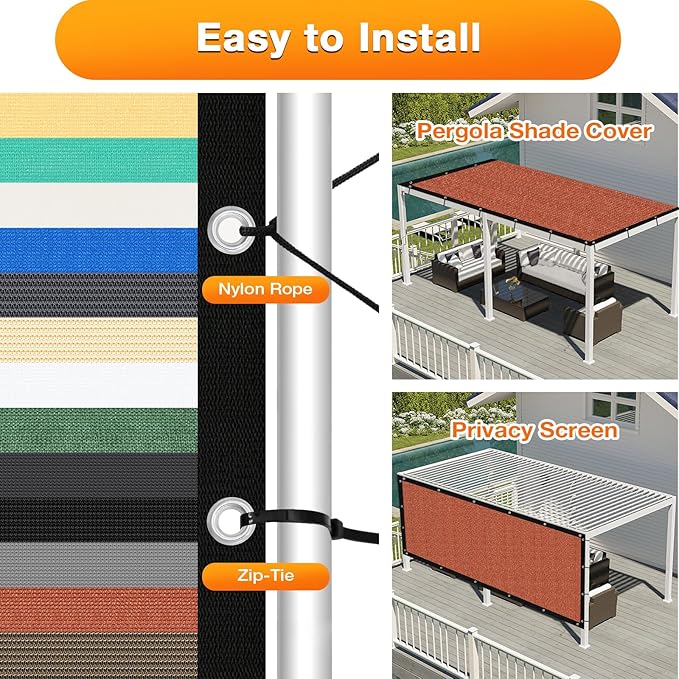 Artpuch 90% Sun Shade Cloth, 4 x 24 FT Pergola Shade Cover Canopy with Grommets, Sun Screen Fabric Tarp for Patio, Outdoor, Garden, Backyard, Rust Red Artpuch