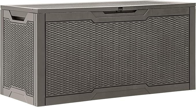 YITAHOME 100 Gallon Resin Deck Box, Weather Resistant Outdoor Storage Box, Lockable Indoor Outdoor Storage for Supplies and Essentials, Taupe YITAHOME