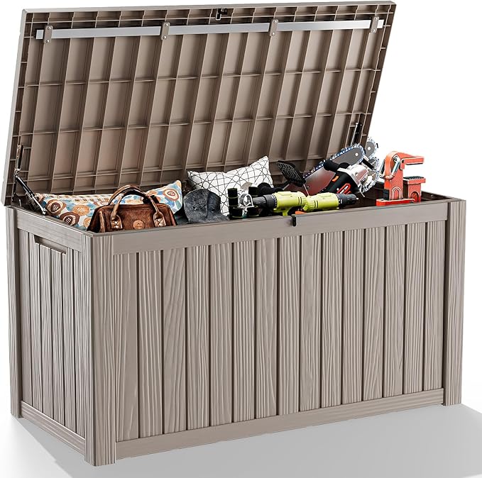180 Gallon Outdoor Storage Box, Large Resin Deck Box for Patio Furniture Cushion Garden Tools, Waterproof and Lockable Design(Gray) Rootora