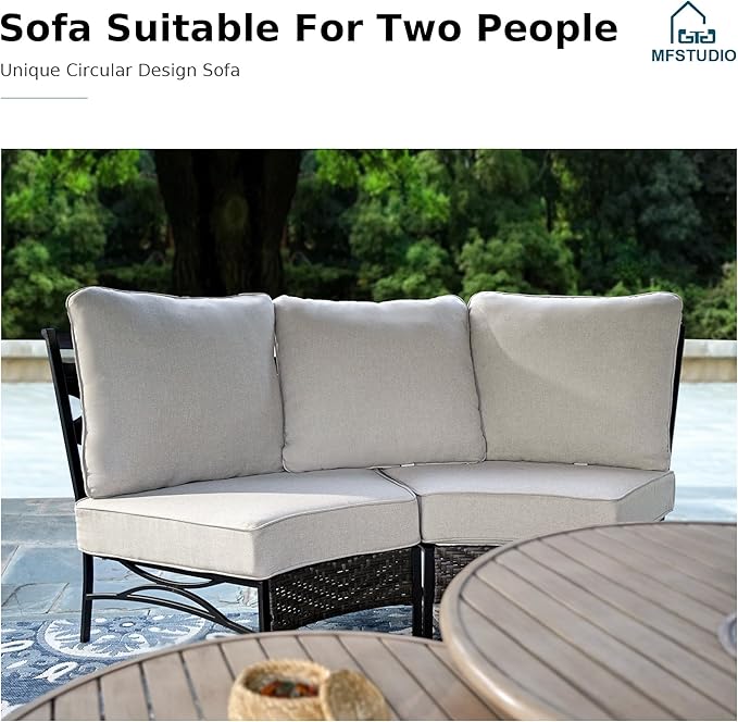 MFSTUDIO Patio Furniture Set, 6 Seats Half-Moon Curved Outdoor Sectional Sofa Conversation Set, Woven Rattan Patio Couch for Backyard, Garden, Deck MFSTUDIO