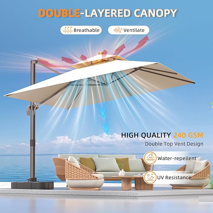 10' X 13' Outdoor Patio Umbrella Large Rectangle Cantilever Umbrella Heavy Duty 360°Rotation Offset Umbrella for Garden Deck Pool Patio,Beige ORYNTREX