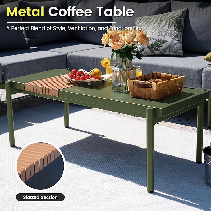 Sundale Outdoor 9 Pieces Patio Furniture Set, U-Shaped Outdoor Sectional Sofa with 6 Inch Olefin Cushion and Coffee Table, Modern Metal Outdoor Conversation Sets for Backyard, Poolside SundaleOutdoor