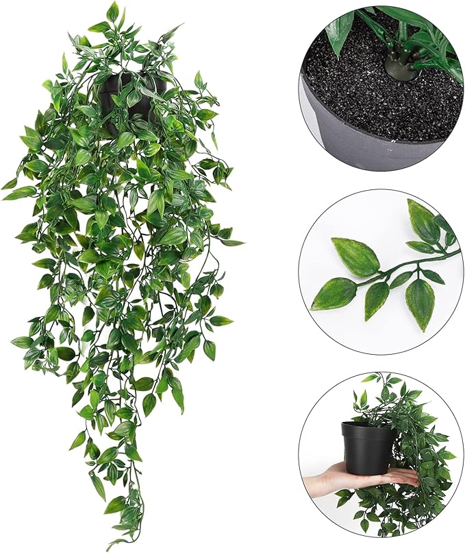 Whonline 2pcs Fake Hanging Plants, Artificial Potted Plants for Indoor Outdoor Aesthetic Office Living Room Shelf Decor WHONLINE