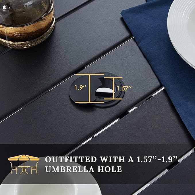 VICLLAX 5 Pieces Patio Dining Set, Outdoor Furniture Set Includes 41.2" Round Patio Table and 4 Patio Sling Chairs, Black Tabletop and Blue Fabric HOME