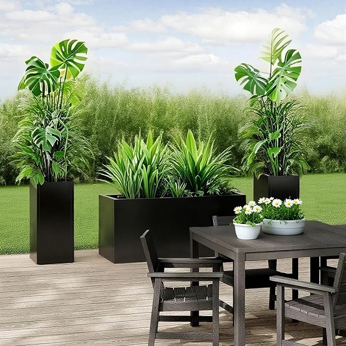 Steel Planter 36" x 12" x 16" Metal Rectangle Outdoor Planter Black Powder Coated Flower Box Metallic Heavy Pot Indoor & Outdoor, Commercial & Residential (L36 x W12 x D16, Black) DISCOVERINGBEAUTY