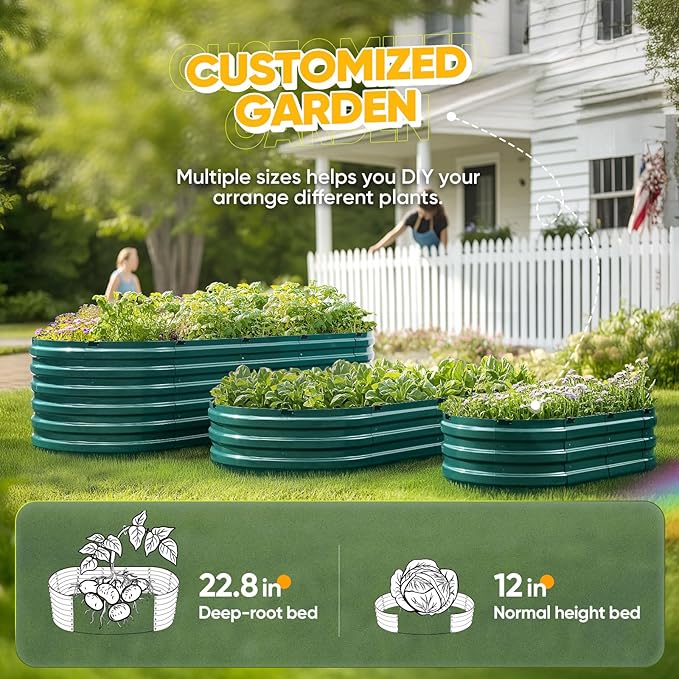 KING BIRD Raised Garden Bed Kit 2025 Upgraded Quick-Setup Galvanized Planter Garden Box Outdoor for Gardening, Vegetables, Flowers, 94x36x12 in, Green KINGBIRD