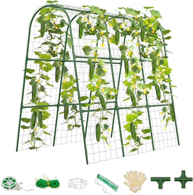 Cucumber Trellis for Raised Bed, U-Shape Garden Trellis for Climbing Plants Outdoor, Metal Arch Trellis for Vegetables, Plant Support for Tomato, Pea, Zucchini, Squash TOCCYARD
