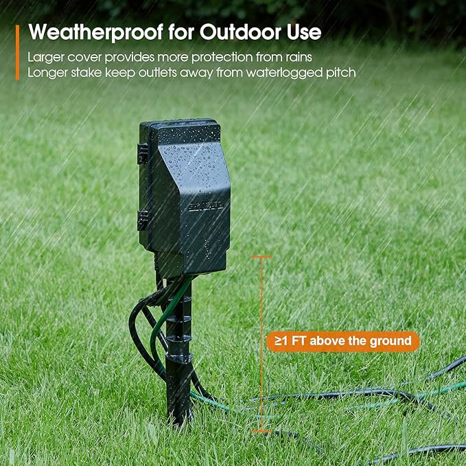 SURAIELEC Outdoor Power Stake, 7-Day Programmable Digital Timer, Power Strip Weatherproof, 6 Multi Plug Electrical Outlet Waterproof, 6FT Extension Cord for Outdoor Light, Outside Halloween Decoration SURAIELEC