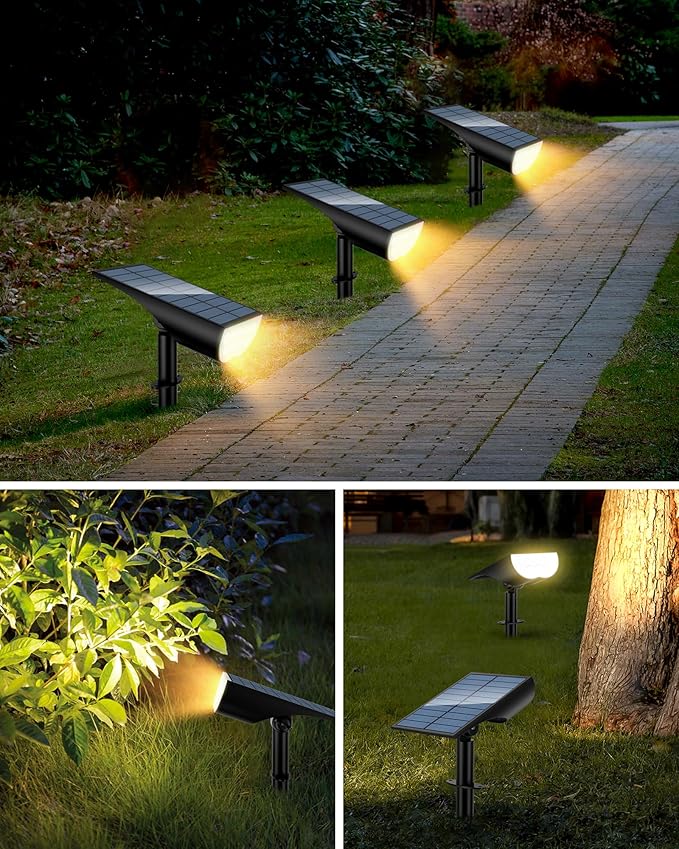 Solar Spot Lights Outdoor, Solar Lights Outdoor Waterproof IP65, 3 Brightness Modes Dusk to Dawn Landscape Spotlights for Yard Garden Pathway Tree Decoration, Warm White, 1 Pack ZookkiDirect