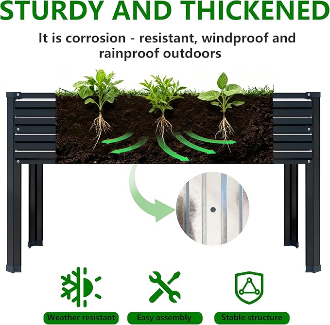 MGNO 2PCS Galvanized Raised Garden Bed Outdoor with Legs,48×18×32in Metal Elevated Raised Planter Box for Backyard, Patio, Balcony, 300lb Capacity,Black MGNO