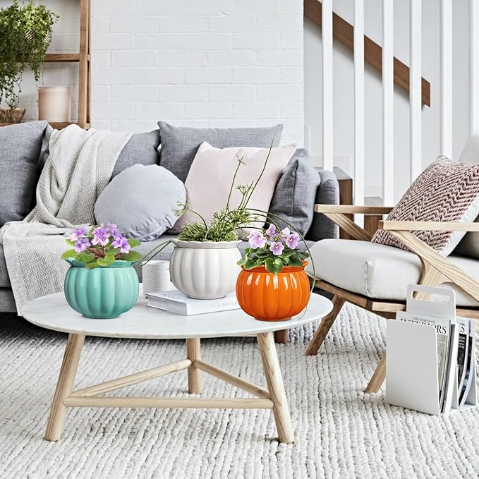BUYMAX African Violet Pots, Halloween Pumpkin Plant Pots Ceramic Easy Self Watering Plant Pot for Busy Plant Lovers, Automatically Absorb Appropriate Amount of Water, Flower Pot Indoor BUYMAX