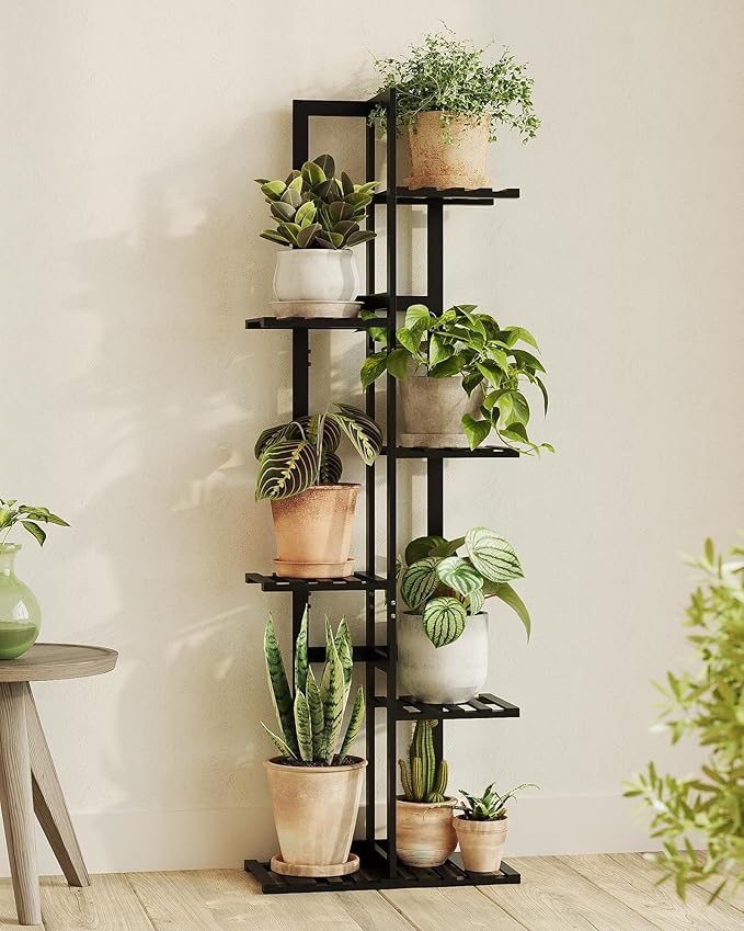 Bamworld Bamboo Plant Stand Indoor 6 Tiered Plant Shelf Outdoor Corner Plant Rack for Multiple Plants Flower Stand Plant Holder for Living Room Bedroom Balcony Patio Garden 48 Inch Black Bamworld