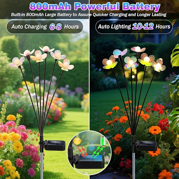 Solar Garden Lights, 6 Pack 36 LED Solar Swaying Flower Light, Waterproof Firefly Lights Outdoor Fairy Light for Garden Patio Yard Pathway Flower Bed Decoration MRHEPHAESTUS