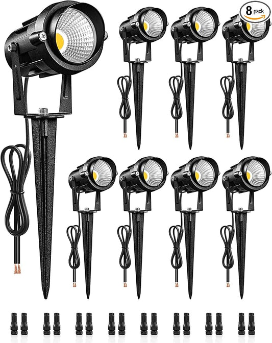 6W 700LM Low Voltage Landscape Lighting, 12V AC/DC 3000K Warm White LED Low Voltage Landscape Lights, IP65 Waterproof Outdoor Spotlights with Connectors for Garden Tree Yard 8 Pack W01SLP806 Wilawels