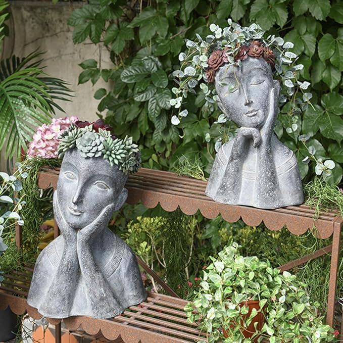 Newman House Studio Succulents Face Planters Pots Head - Flower Pot with Drainage Hole Face Head Large Garden Farmhouse Decor 9.4 x 7.2 x 13.9 inch NewmanHouseStudioLLC