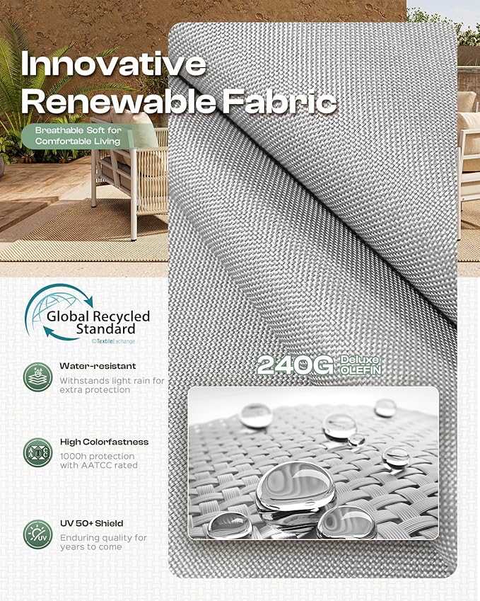 Aluminum Outdoor Patio Couch Loveseat, HDPE Rope Patio Sofa with Washable Thick Cushion, All-Weather Patio Furniture for Balcony, Yard, Silver Frame, Silver Oasbira