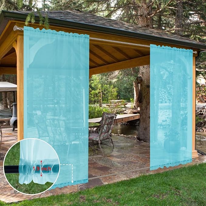 SpaceDresser Waterproof Outdoor Sheer Curtains for Patio - 4 Panels Rod Pocket Indoor Voile Sheer Curtain for Living Room,52W x 120L inch,Aqua SpaceDresser