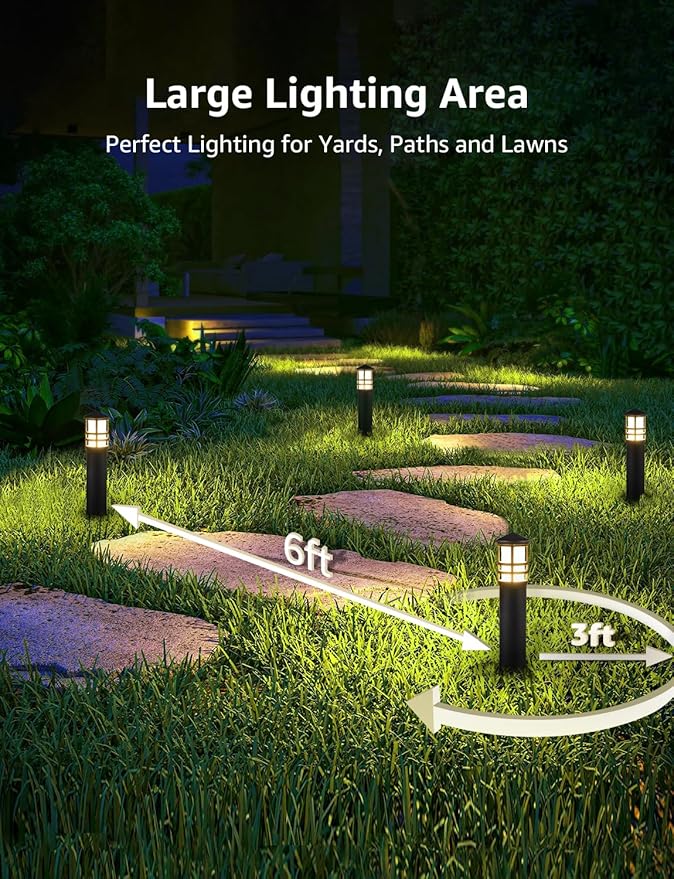 SUNVIE 12-Pack Low Voltage Landscape Pathway Lights 3W Outdoor Landscape Lighting 3000K 12-24V LED Bollard Path Lights Wired CRI 90+ Aluminum Pathway Lighting for Walkway Yard Garden, ETL Listed Cord SUNVIE