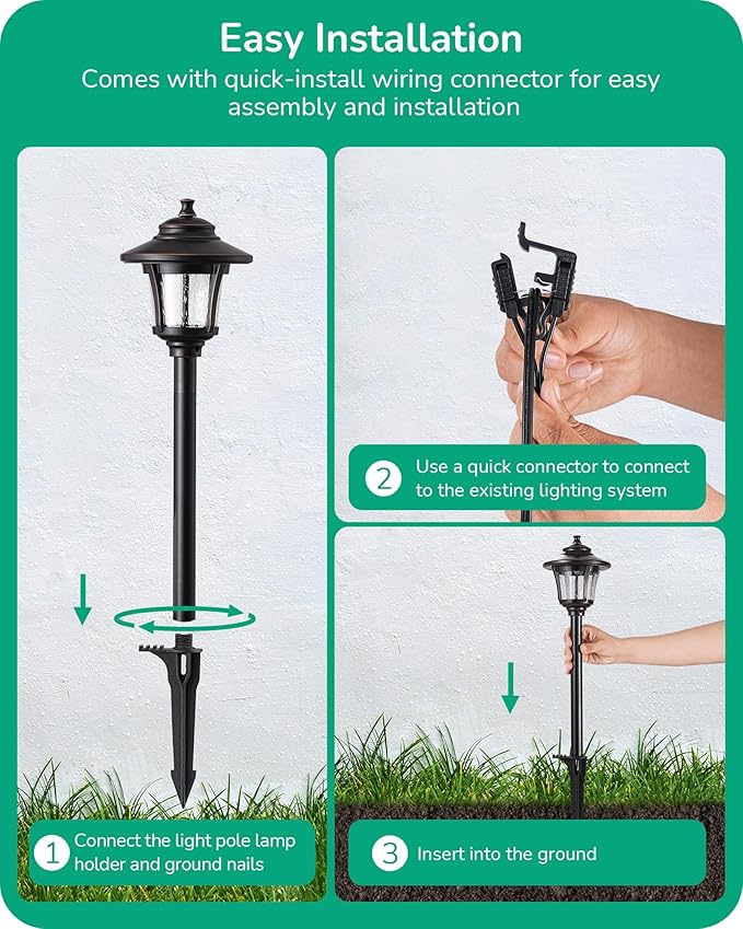 EDISHINE Low Voltage Landscape Lights, 12V 3W 120LM 3000K Seed Glass Outdoor Landscape Path Lights with Connectors, ORB Waterproof Electric LED Pathway Light Wired for Walkway Garden Yard, 6 Pack EDISHINE