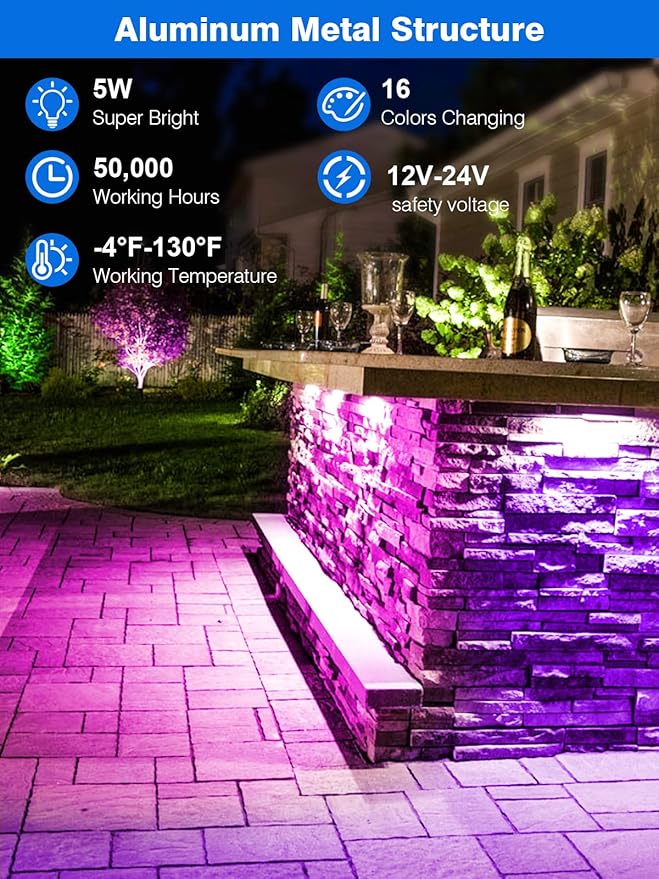 5W RGB Retaining Wall Lights 7 inch LED Hardscape Lighting Color Changing Low Voltage Landscape Paver Lights 12V 24V Step Lights Outdoor IP66 Waterproof Stair Lighting (2 Pack+Connectors) DOREIO