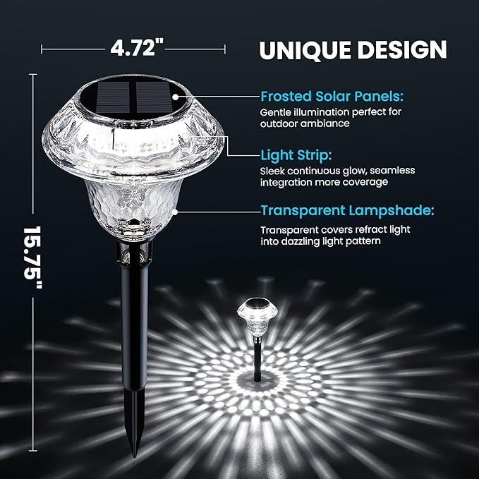 Solar Pathway Lights Garden Decor for Yard, Solar Garden Lights for Outside Waterproof Landscape Lighting, Garden Decorative for Walkway, Driveway, Yard, Landscape, Lawn (8 Pack Cold White) PATIOPIA