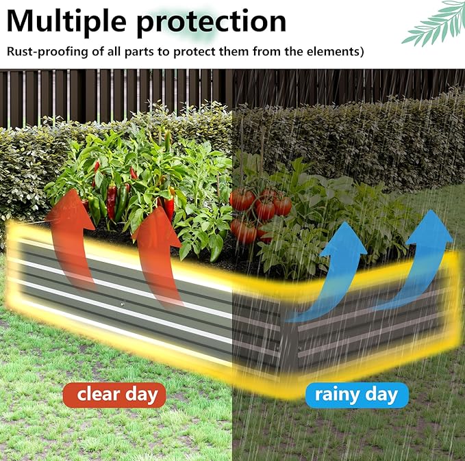 Vengarus 10x3x1FT (2 Pack) Galvanized Raised Garden Bed Kit, Outdoor Metal Planter Box for Vegetables, Rectangular Steel Container, Easy Assembly (Sliver) Vengarus