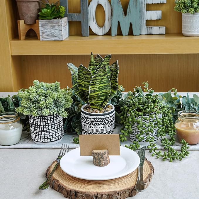 Winlyn 3 Pcs Small Potted Plants Artificial Succulents Hanging Plants and Faux Tropical Snake Plant in Black Geometric Pots for Modern Home Kitchen Windowsill Table Shelf Indoor Outdoor Greenery Decor Winlyn