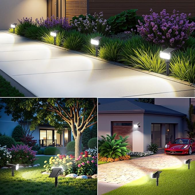 WdtPro Solar Spot Lights Outdoor for Tree, Sign, Mailbox, Solar Lights Outdoor Waterproof, Bright Landscape Spotlights, Auto ON/Off, Dusk to Dawn Lighting for Yard Patio Garden Pathway, 4 Pack WdtPro