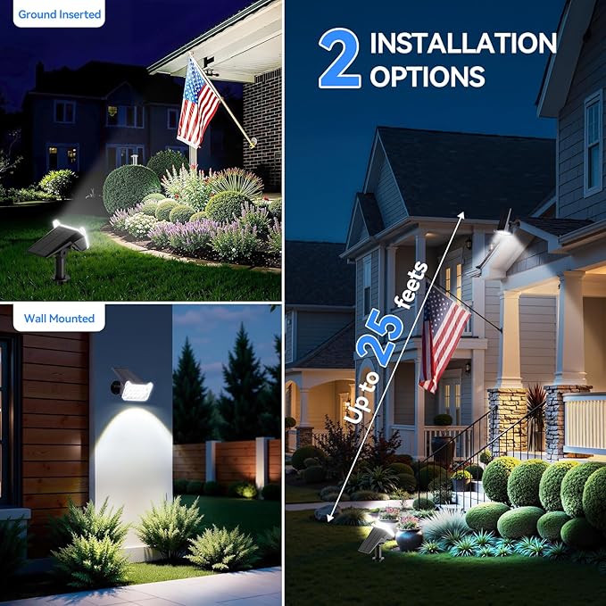 WdtPro Solar Spot Lights Outdoor Waterproof, Bright Solar Lights Outdoor with 16 Extra-Large LEDs, 3 Modes Landscape Spotlights, 2-in-1 Solar Powered Light for Yard Flag Garden, 4 Pack, Cool White WdtPro