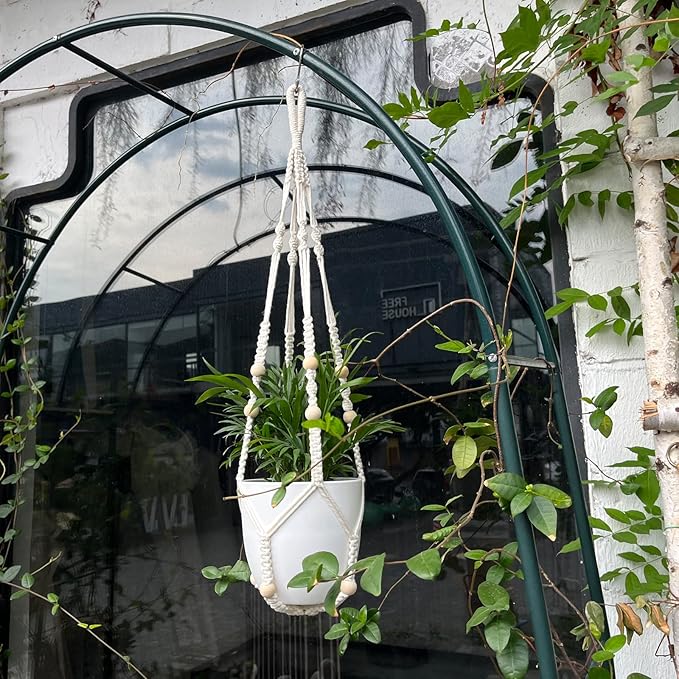 RIFNY Macrame Plant Hanger for 5 to 10 Inch Plant Pots, 35 Inch Indoor Handmade Woven Rope Hanger Kits with Hooks and Wood Beads, Hanging Planter Basket Holder for Boho Home Decor (White, 3 Pack) RIFNY