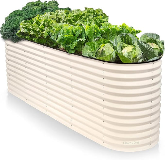 9-in-1 Galvanized Raised Garden Beds Outdoor // 8×2×2.5 ft Modular Planter for Gardening, Vegetables, Flowers // 32" Extra Tall Metal Raised Garden Bed (White) // Patented Design Planter Box PlantPlot
