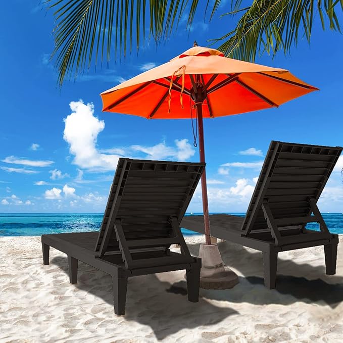 Chaise Lounge Outdoor,Adjustable Pool Lounge Chair with 5 Positions Backrest, Waterproof Sun Loungers for Garden Pool Beach Patio Deck Sunbathing.Black EUNHOO