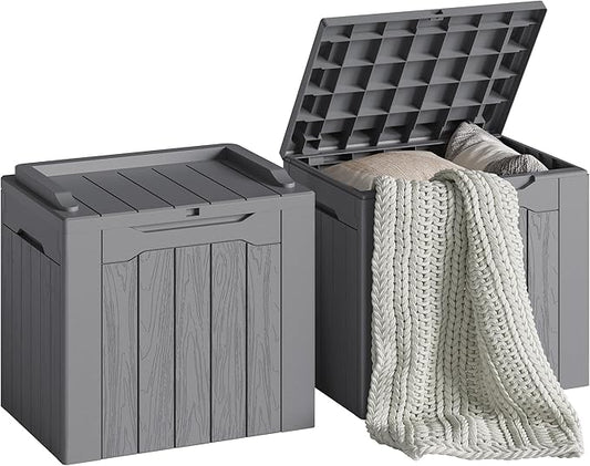 Devoko 30 Gallon Resin Deck Box 2 Pack Outdoor Indoor Waterproof Storage Box for Patio Furniture Pool Accessories Storage for Cushion Garden Tools (Grey, 2 Pack) DEVOKO