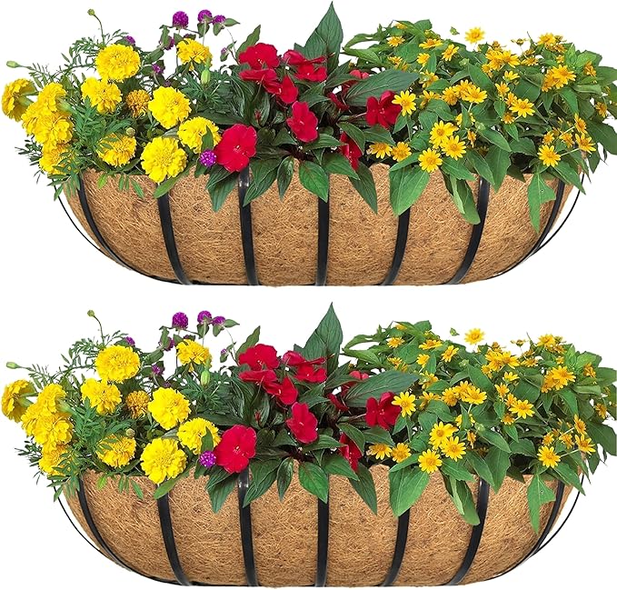 2pack 24-inch Window Sill Window Railing Planters with Cocoa Liner for Outdoor Balconies, Porches, Fences, Patio Railings SMYAXUNW