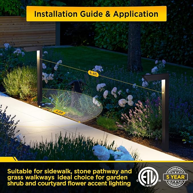 Gardencoin 3CCT LED Low Voltage Landscape Pathway Light, 12V Premium 3000K/4000K/5000K Selectable Path Lights Wired, Modern Walkway Lights Outdoor, Higher Housing with Larger Stake (19.7IN, 8 Pack) Gardencoin